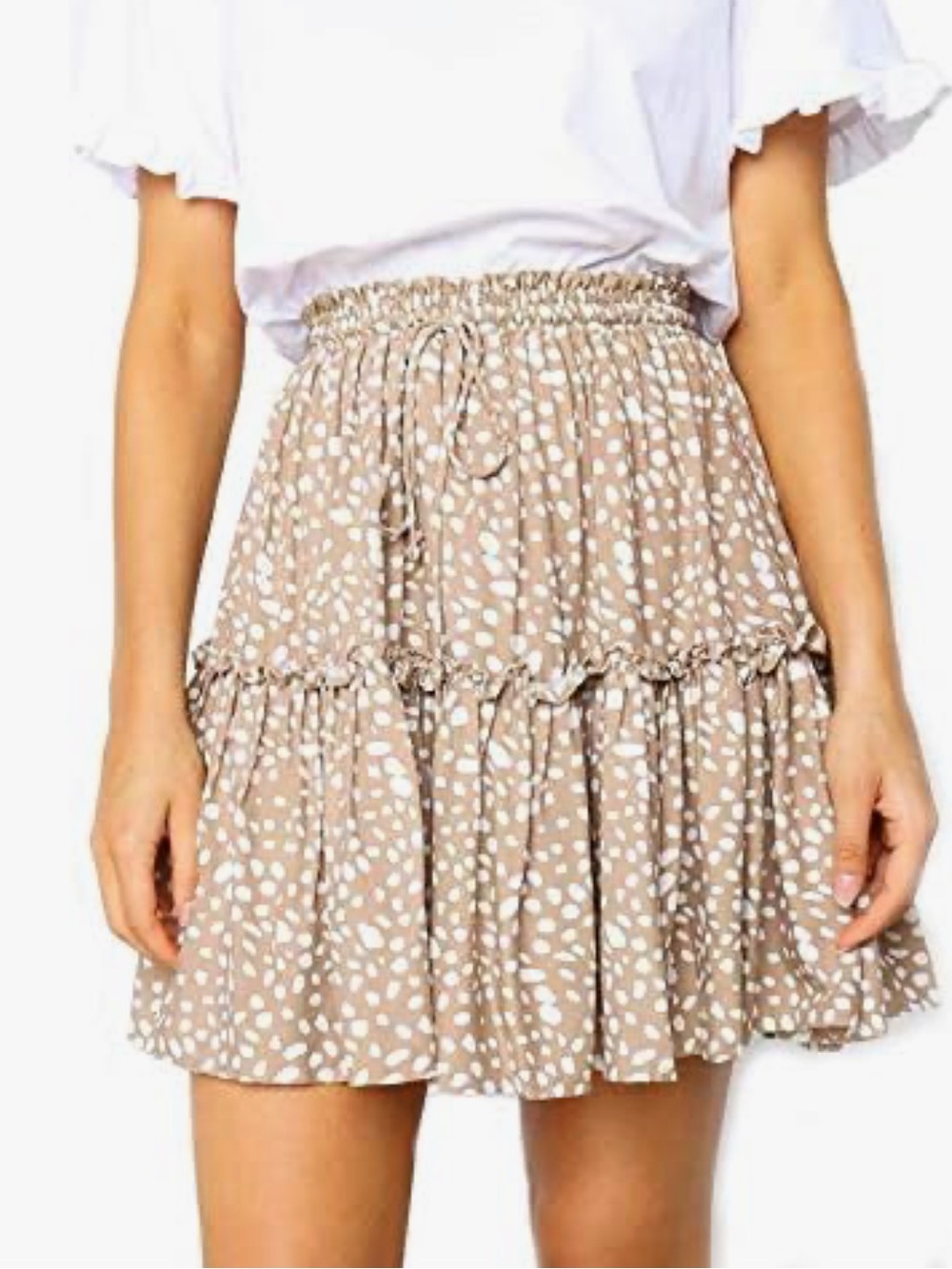 Spotted Beige Dot Print Mini Skirt, Small